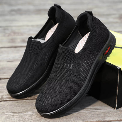 Slip on Mens Shoes Mens Classic Nylon Sneaker Fashion Summer and Autumn Men Sneakers Fly Woven Mesh Flat Slip on Comfortable 44