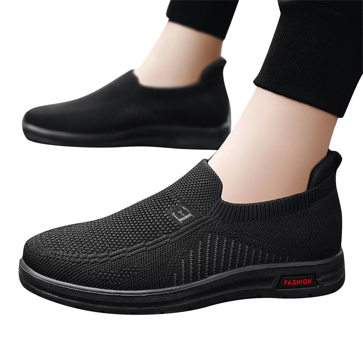 Slip on Mens Shoes Mens Classic Nylon Sneaker Fashion Summer and Autumn Men Sneakers Fly Woven Mesh Flat Slip on Comfortable 44