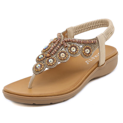 Women's Bohemian-style Beaded Rhinestone Buckle Sandals