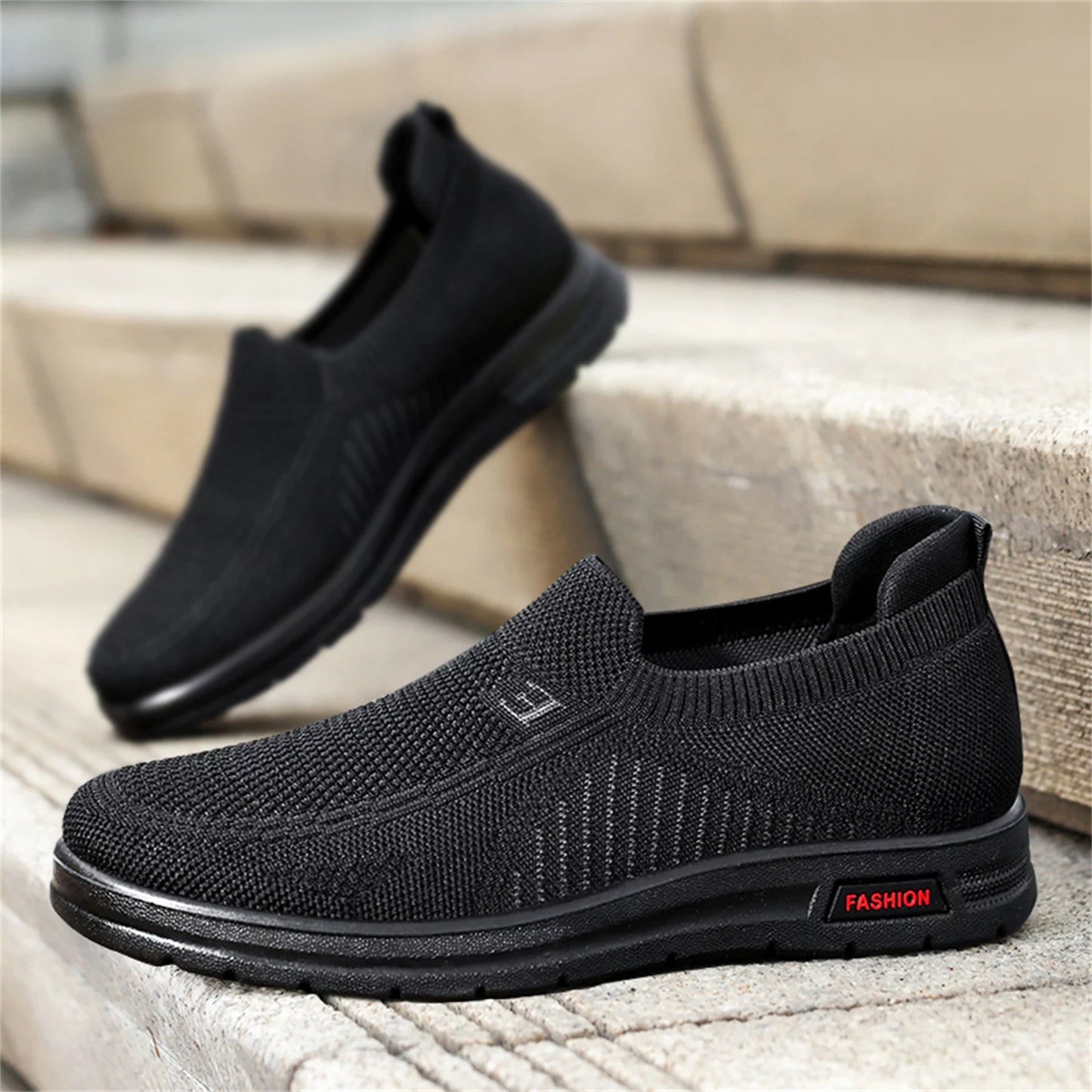 Slip on Mens Shoes Mens Classic Nylon Sneaker Fashion Summer and Autumn Men Sneakers Fly Woven Mesh Flat Slip on Comfortable 44