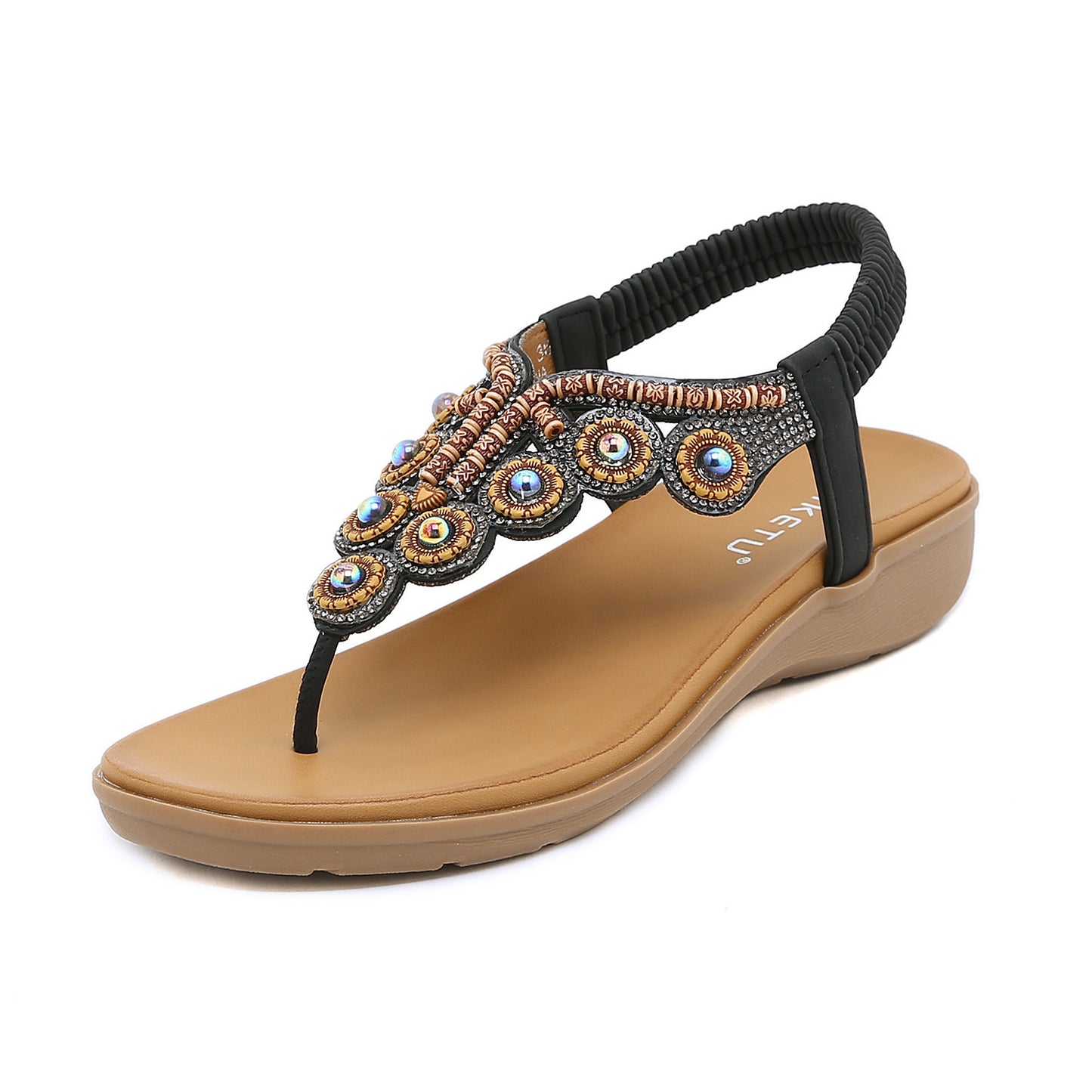 Women's Bohemian-style Beaded Rhinestone Buckle Sandals