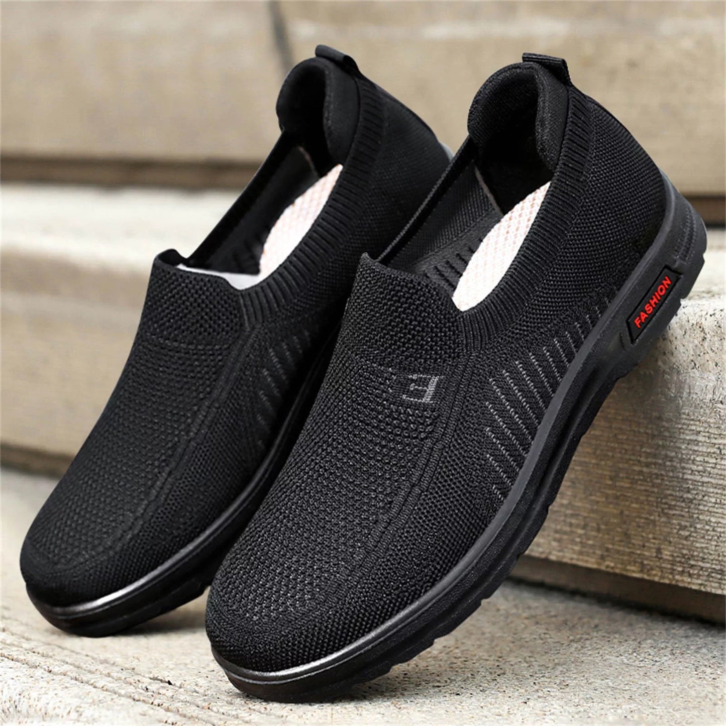 Slip on Mens Shoes Mens Classic Nylon Sneaker Fashion Summer and Autumn Men Sneakers Fly Woven Mesh Flat Slip on Comfortable 44